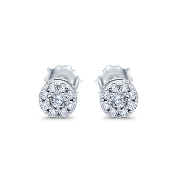 Halo Simulated CZ Design Round Stud Earrings 925 Sterling Silver
